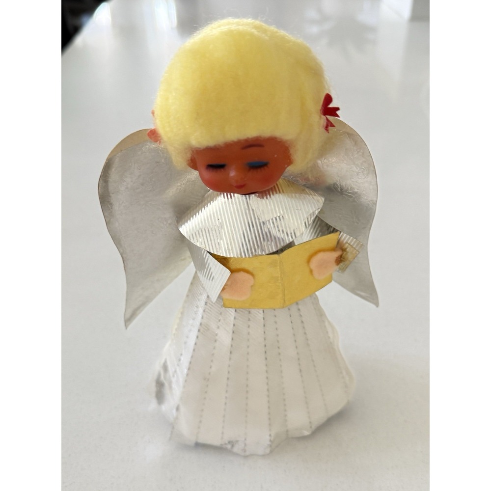 Vintage Handmade Silver Angel Tree Topper‎ Christmas Praying Hands 8.5"